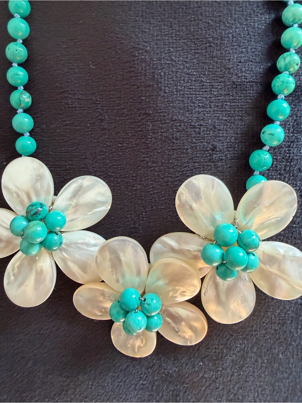 Turquoise Bead & Mother-of-Pearl Flower Statement Necklace